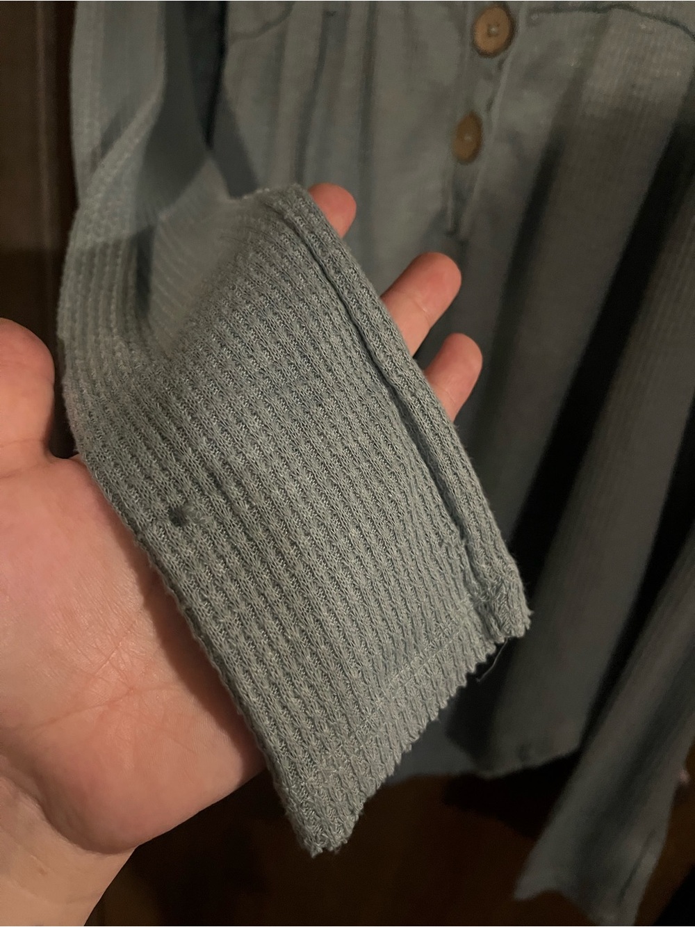 We The Free Light Blue Waffle Knit Button-Front Long Sleeve Top - Picture 2 of 8